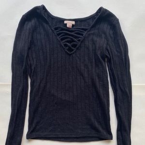 Black Long Sleeve with V-Neck Detail